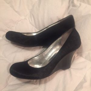 Black Cowhide Wedges